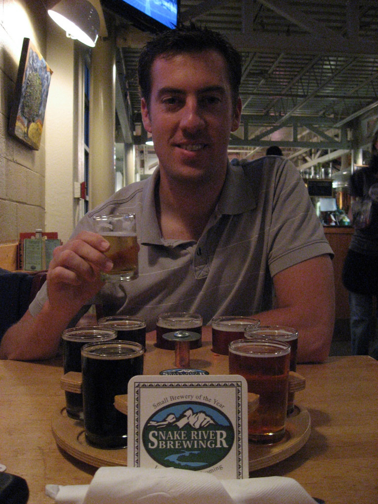 Sampling our sampler at Snake River Brew Pub